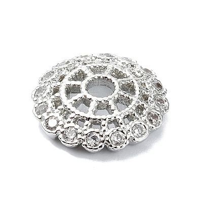 Rack Plating Brass Micro Pave Clear Cubic Zirconia Bead Caps KK-U014-11A-P-1