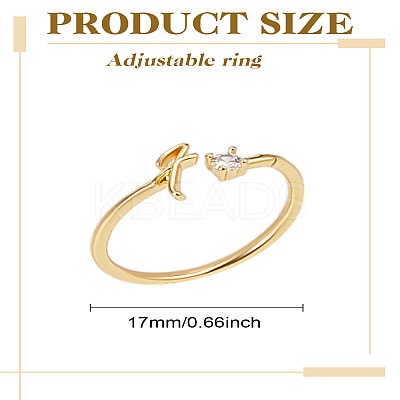 1Pc Letter Brass Rhinestone Open Cuff Rings for Women AJEW-LP0004-47F-G-1