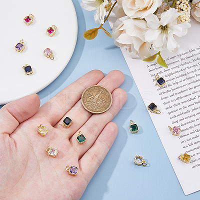 16Pcs 8 Colors Real 18K Gold Plated Brass Inlaid Cubic Zirconia Charms ZIRC-HS0001-05-1