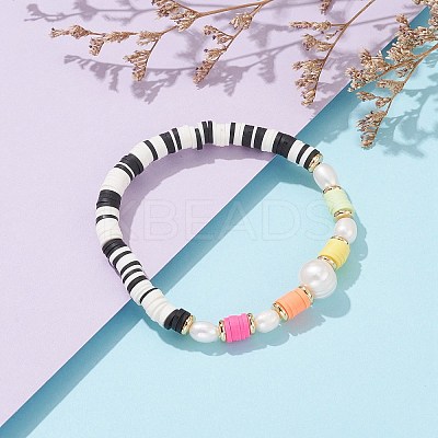 Polymer Clay Heishi Beaded Stretch Bracelets BJEW-JB06026-03-1