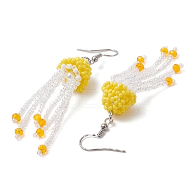 304 Stainless Steel Glass Seed Beaded Jellyfish Dangle Earrings EJEW-MZ00435-1