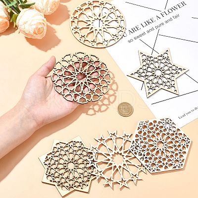 12Pcs 6 Styles Wood Cup Mats AJEW-CJ0001-37-1