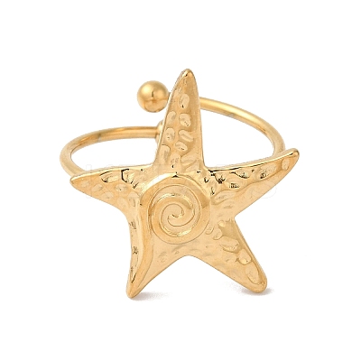 Ion Plating (IP) 304 Stainless Steel Starfish Open Cuff Rings for Women RJEW-M167-08E-G-1