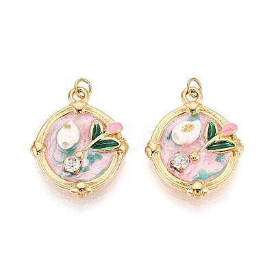 304 Stainless Steel Pave Crystal Rhinestone and Handmade Porcelain Pendants STAS-T069-80-1