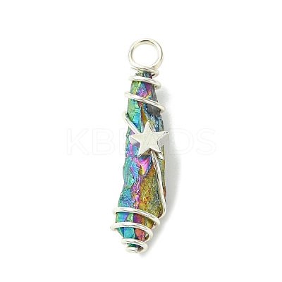 2Pcs Electroplated Natural Quartz Crystal Dyed Copper Wire Wrapped Pendants PALLOY-JF03171-02-1