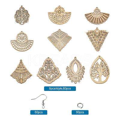 DIY 30 Pairs Natural Wooden Earring Making Kits DIY-TA0003-36P-1