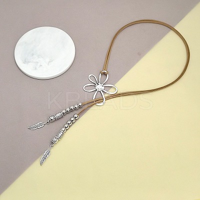 Hollow Flower Bohemian Style Alloy Pendant Camel Faux Suede Cord Lariat Necklaces for Women FS-WGF2926-01-1