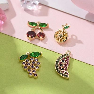 8Pcs 4 Style Real 18K Gold Plated Fruit Theme Brass Micro Pave Cubic Zirconia Pendants ZIRC-ZZ0001-06G-1