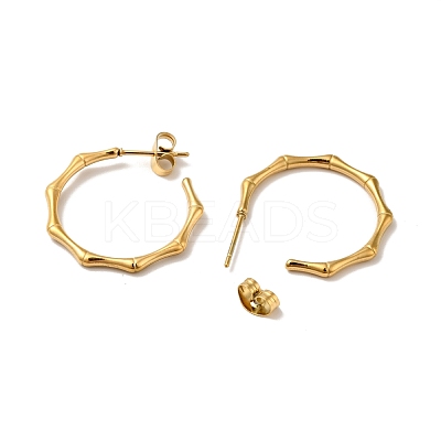 Ion Plating(IP) Bamboo Joint Ring 304 Stainless Steel Stud Earrings EJEW-A081-20G-1