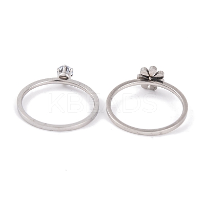 Flower 304 Stainless Steel Finger Ring Set for Women RJEW-C086-28-P-1