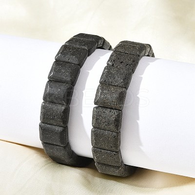 Rectangle Frosted Natural Lava Rock Bead Stretch Bracelets for Women Men BJEW-C097-03B-1