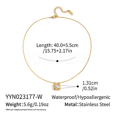 304 Stainless Steel Rhinestone Rectangle with Oval Pendant Necklaces KL1380-1-1