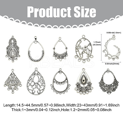 40Pcs 10 Styles Tibetan Style Retro Zinc Alloy Connector Charms FIND-CJ0003-60-1