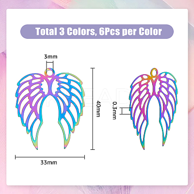18Pcs 3 Colors 201 Stainless Steel Pendants STAS-DC0013-58-1