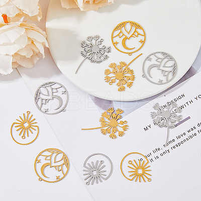 12Pcs 6 Style 201 Stainless Steel Pendants STAS-DC0014-35-1