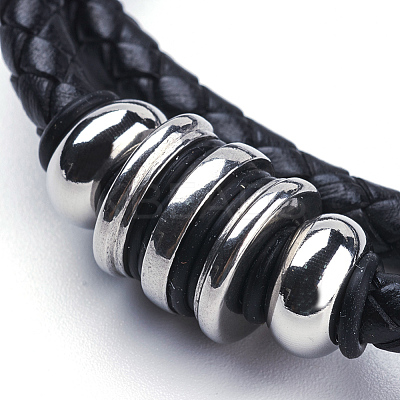 Two Loops Braided Leather Cord Wrap Bracelets BJEW-F291-17P-1