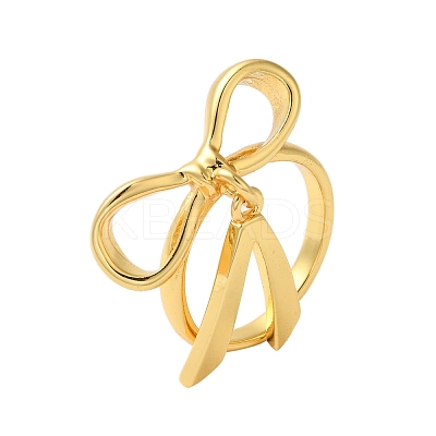 Bowknot Brass Finger Open Cuff Rings for Women RJEW-A048-28G-1
