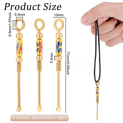 9Pcs 3 Colors Brass Enamel EarPicks AJEW-OC0004-74-1