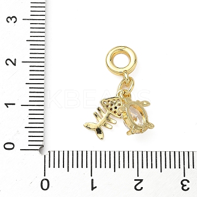 Brass Pave Clear Cubic Zirconia Sea Animals European Dangle Charms KK-I371-39G-03-1