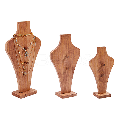 3Pcs 3 Styles Bust Shaped Wood Pendant Necklace Jewely Display Stands ODIS-DC0001-09-1