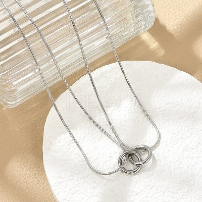 304 Stainless Steel Double Layer Snake Chain 2-Ring Link Necklaces NJEW-R017-01P-1