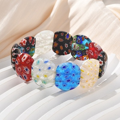 Handmade Millefiori Lampwork Beaded Stretch Bracelets for Men Women BJEW-G738-01B-15-1