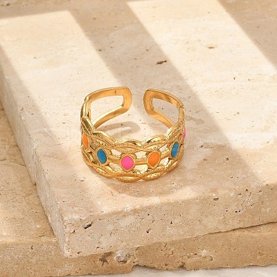 304 Stainless Stee Enamel Open Cuff Rings RJEW-Q006-02A-G-1