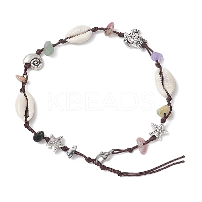 Beach Starfish Turtle Natural & Synthetic Mixed Stone & Natural Cowrie Shell Beaded Anklets AJEW-AN00687-02-1