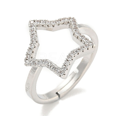 Star Rack Plating Brass Micro Pave Cubic Zirconia Adjustable Rings for Women RJEW-F162-13P-1