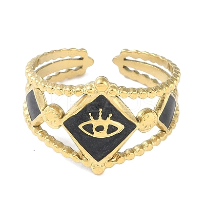 Ion Plating(IP) 304 Stainless Steel Enamel Rhombus with Eey Cuff Rings RJEW-L107-056G-02-1