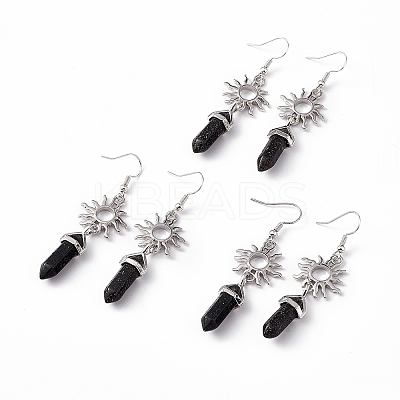 Natural Lava Rock Bullet with Sun Dangle Earrings EJEW-I276-01P-07-1
