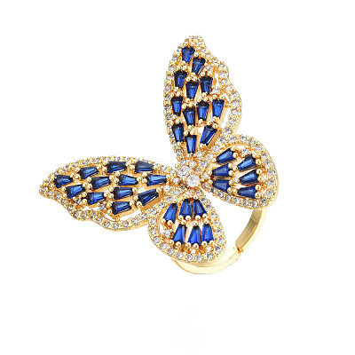 Cubic Zirconia Butterfly Open Cuff Rings RJEW-N037-016-02LG-1