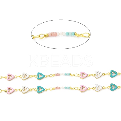 Handmade Brass Enamel Heart Link Chains CHC-M024-25G-01-1