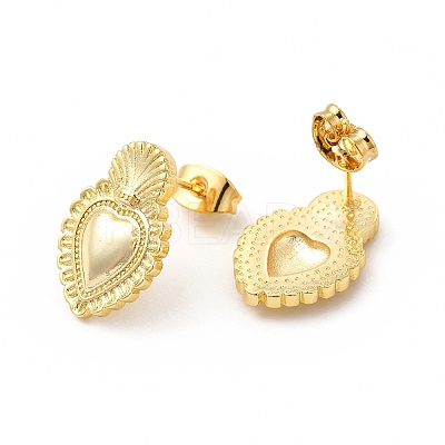 Brass Heart Stud Earrings for Women EJEW-I283-02G-1