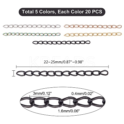 100Pcs 5 Colors 304 Stainless Steel Curb Chains Extender STAS-UN0038-15B-1