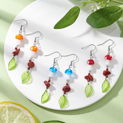 3 Pairs Lampwork Mushroom Dangle Earrings EJEW-JE06714-1