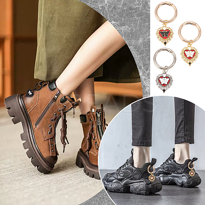 8Pcs 4 Styles Heart with Butterfly Alloy Enamel Shoe Charms HJEW-AB00731-1