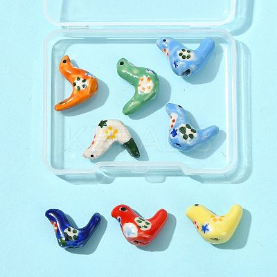 8Pcs 7 Colors Handmade Printed Porcelain Beads PORC-FS0001-39-1