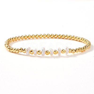Brass & Imitation Pearl Beads Stretch Bracelets for Women DR0558-7-1