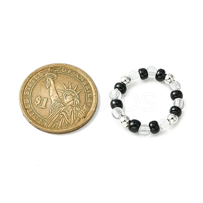 2Pcs 2 Color Acrylic & Glass Seed Beaded Stretch Rings Set for Women RJEW-JR00593-1