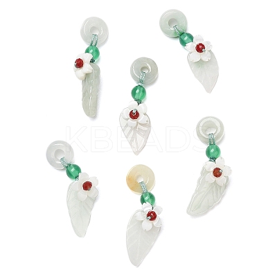 Natural Jadeite & Natural Green Onyx Agate & Crystal Dnout/Leaf Pendant Decorations G-G008-06-1
