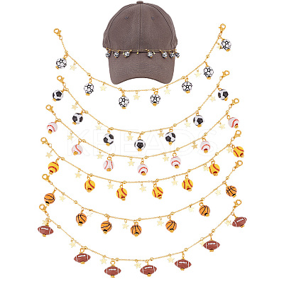6Pcs 6 Styles Brass & Alloy Enamel Charms Baseball Cap Chain AJEW-GO00040-1