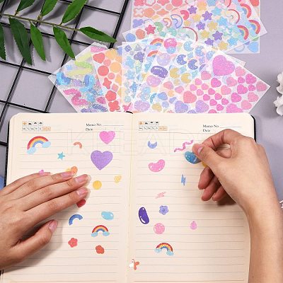 14 Sheets 7 Style Waterproof Laser Plastic Self Adhesive Stickers DIY-SZ0002-72-1