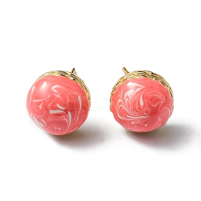 Enamel Half Round Stud Earrings EJEW-P229-01G-05-1