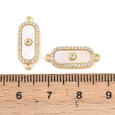 Brass Micro Pave Clear Cubic Zirconia Oval Connector Charms KK-Z140-04G-1