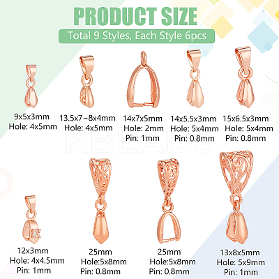 54Pcs 9 Styles Brass Ice Pick Pinch Bails for Pendant Making KK-PH0009-96-1