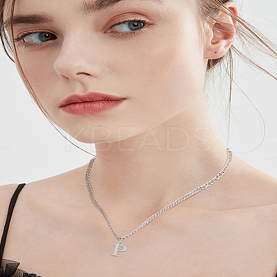 1Pc 304 Stainless Steel Letter Pendant Necklaces NJEW-LP0001-33P-P-1