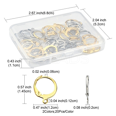 40Pcs 2 Colors 304 Stainless Steel Leverback Earring Findings STAS-FS0001-24-1