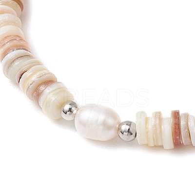 2Pcs Natural Cultured Freshwater Pearl & Shell & Brass Spacer Beads Stretch Bracelets for Women BJEW-JB11874-1
