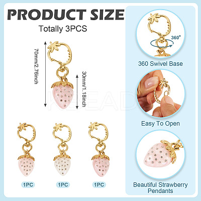 3Pcs Resin Rhinestone Strawberry Pendants Decoration HJEW-TAC0094-1